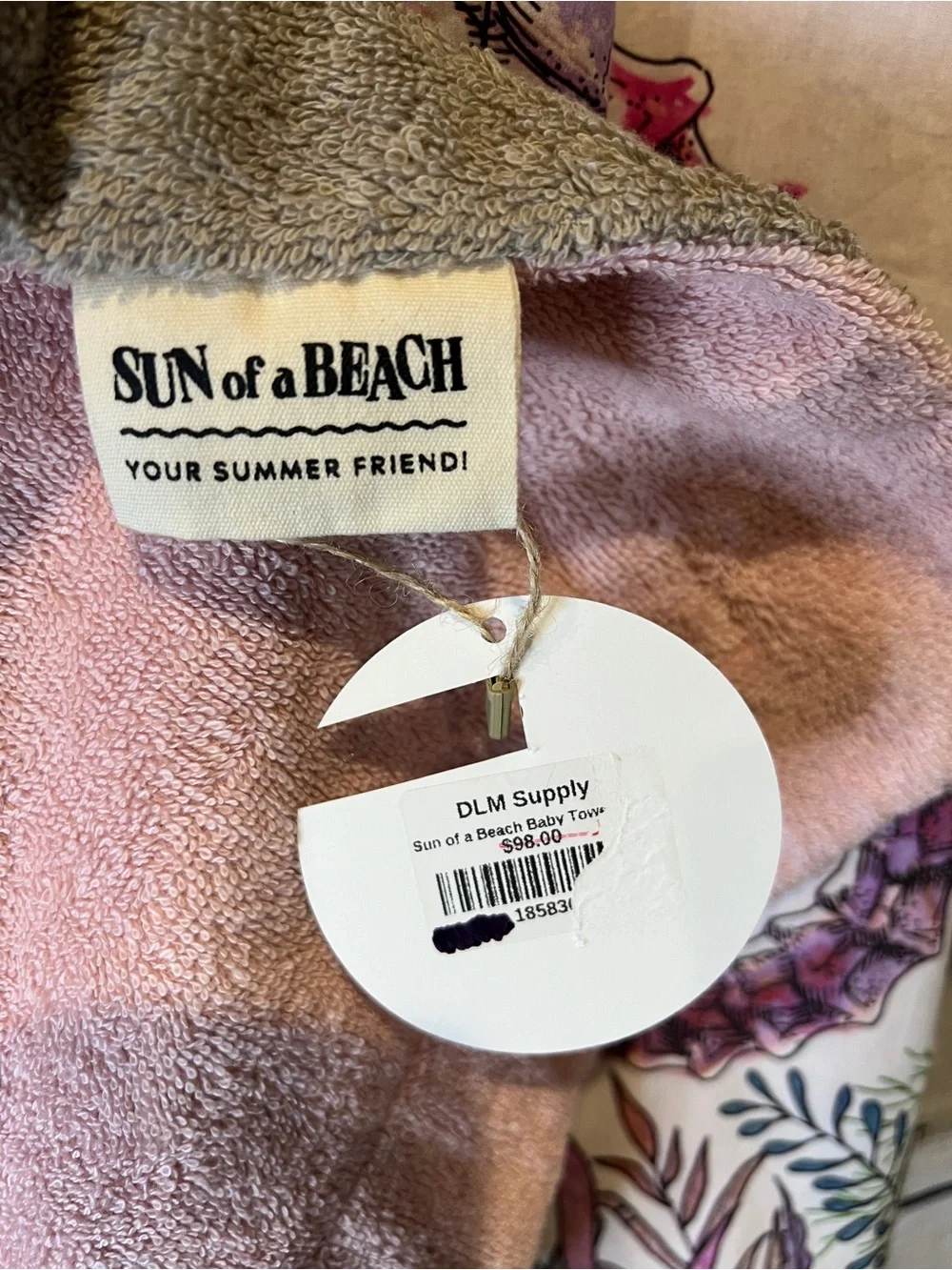 Sun of a Beach Baby Beach Towel Seahorse Seagrass Print Pink Green Grey Boutique